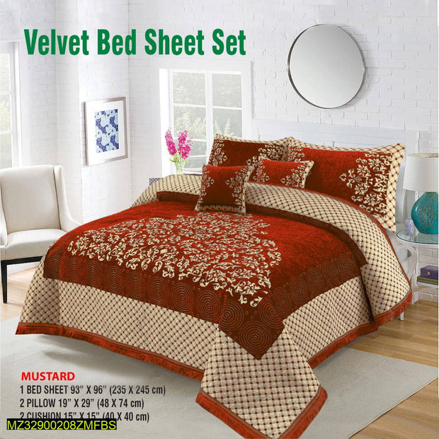 5 Pieces Velvet Jacquard Double Bedsheet - Hammad Ali Merch