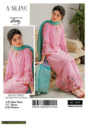 3 Pieces Pink Women's Unstitched Lawn Embroidered Suit - Hammad Ali Merch