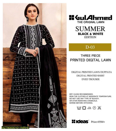 3 Pieces Women's Unstitched Lawn Printed Suit - Hammad Ali Merch