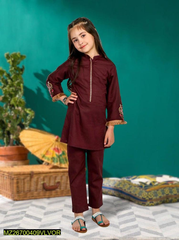 2 Pieces Girl's Stitched Cotton Embroidered Suit - Hammad Ali Merch