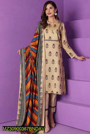 3 Pieces Women's Unstitched Linen Printed Suit - Hammad Ali Merch