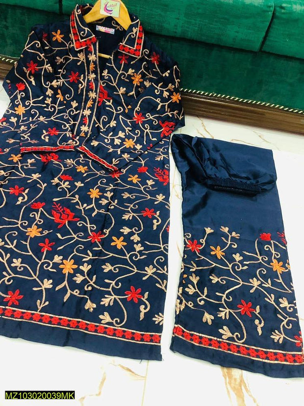 2 Pieces Women's Stitched Katan Silk Embroidered Suit - Hammad Ali Merch