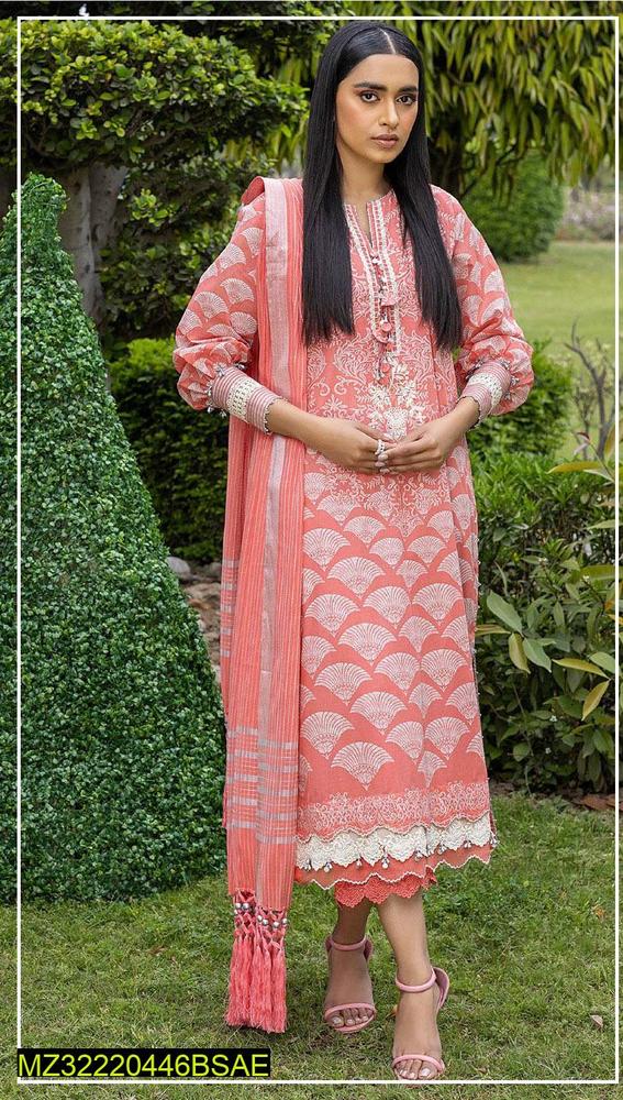 3 Pieces Women's Unstitched Lawn Printed Suit - Hammad Ali Merch