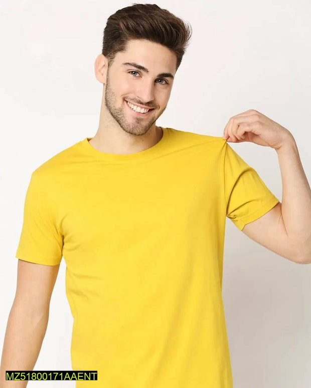 1 Piece Yellow Men's Stitched Round Neck T-Shirt - Hammad Ali Merch