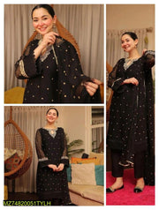 3 Pieces Women's Stitched Organza Embroided Suit - Hammad Ali Merch