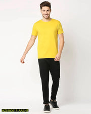 1 Piece Yellow Men's Stitched Round Neck T-Shirt - Hammad Ali Merch