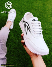 Men's Athletic Running Sneakers-JF019, White With Black Lines - Hammad Ali Merch