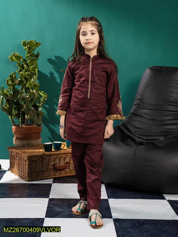 2 Pieces Girl's Stitched Cotton Embroidered Suit - Hammad Ali Merch