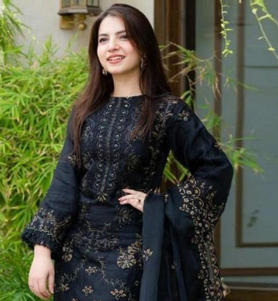 3 Pieces Women's Unstitched Lawn Embroidered Suit - Hammad Ali Merch